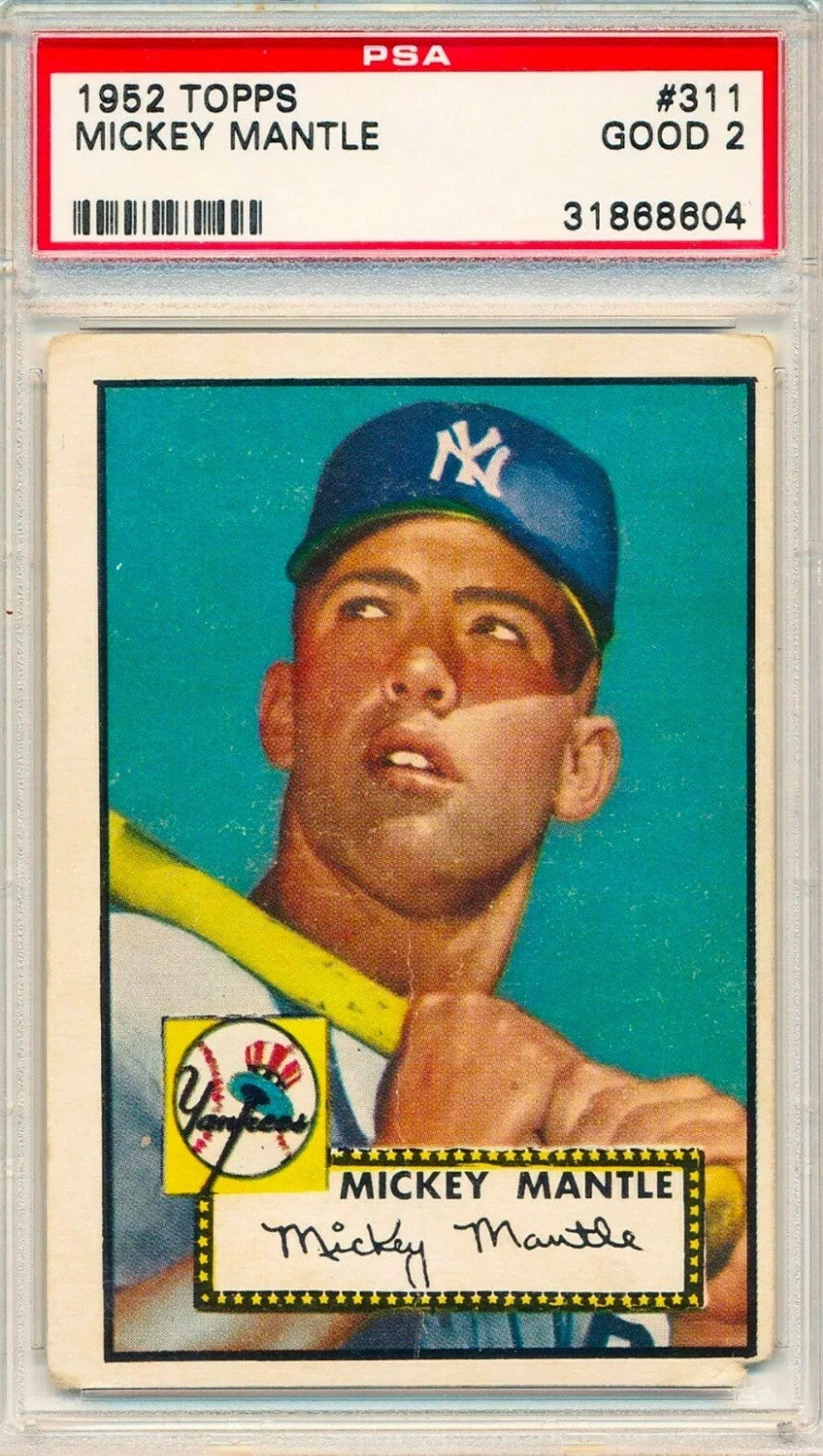 1952 Topps baseball Mickey Mantle #311, YANKEES (HOF)