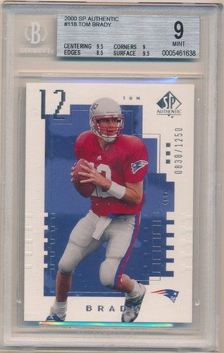 2000 SP Authentic football Tom Brady rookie card #118, PATRIOTS / BUCCANEERS