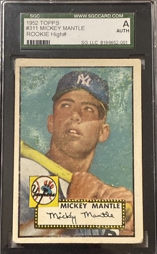 1952 Topps baseball New York Yankees Mickey Mantle #311, YANKEES (HOF)