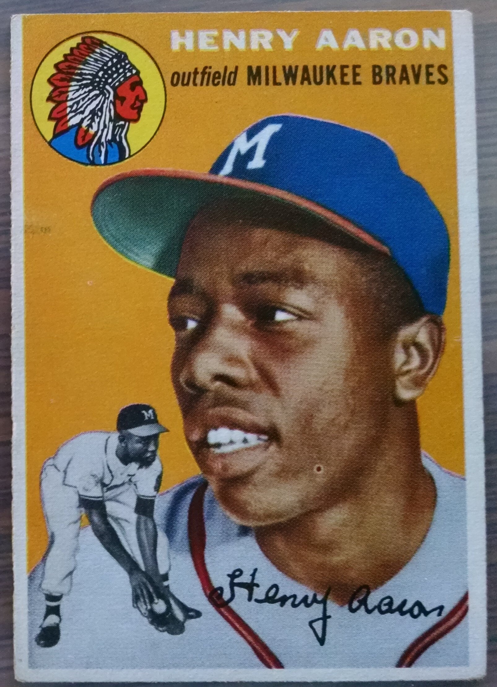 1954 Topps baseball Hank Aaron rookie card #128, BRAVES (HOF)