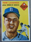 1954 Topps baseball Tommy Lasorda rookie card #132, DODGERS (HOF)