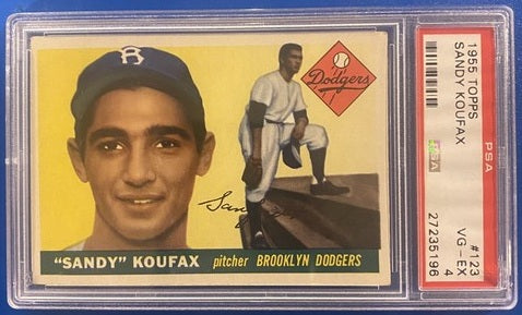 1955 Topps baseball Sandy Koufax rookie card #123, DODGERS (HOF)