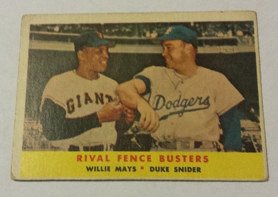 1958 Topps baseball Willie Mays & Duke Snider #436, GIANTS / DODGERS (HOF)