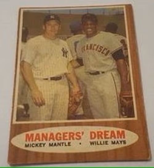 1962 Topps baseball Willie Mays & Yankees Mickey Mantle #18, YANKEES / GIANTS (HOF)