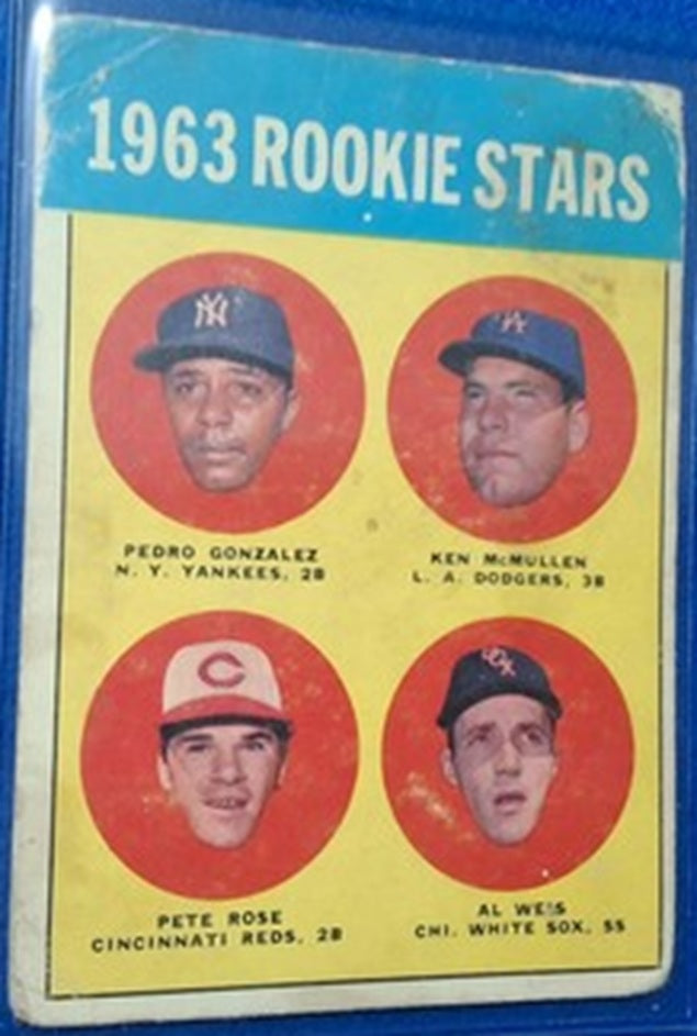 1963 Topps baseball Pete Rose rookie card #537, REDS / PHILLIES
