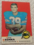1969 Topps football Larry Csonka rookie card #120, MIAMI DOLPHINS (HOF)